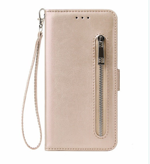 JMT-702410 Stylish TPU Leather Zipper Calf Shell Case for iPhone - Retro Business Card Protection
