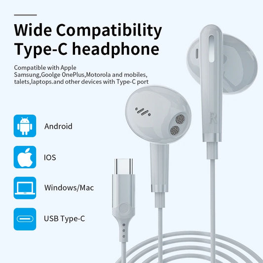 JMT-702538 HiFi Stereo Digital Type C Wired Earphones with Microphone for iPhone 15, Huawei P20, P10, Mate 20