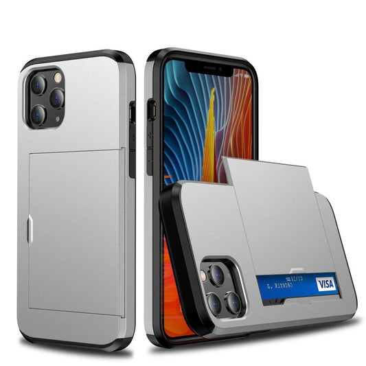 JMT-703562 Card Slot TPU+PC Anti-Drop Phone Case for iPhone 12 - Multiple Colors Available