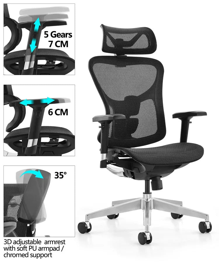 JMT-703626 Ergonomic High Back Brown Leather Executive Office Chair with Adjustable Swivel Function