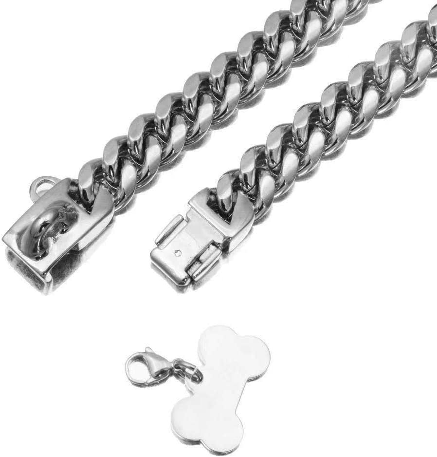 JMT-703690 14mm Stainless Steel Cuban Chain Dog Collar with Lock Buckle in Gold and Silver
