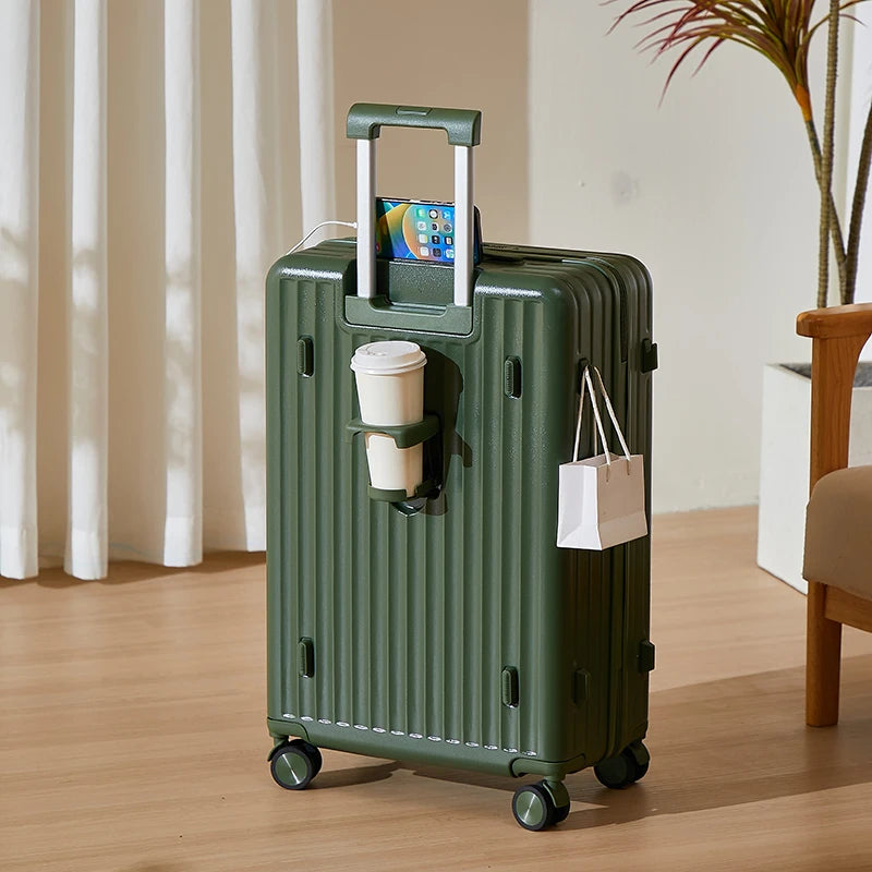 JMT-704074 3-Piece Travel Luggage Set - 24 Inch Suitcase with USB Port, Cup Holder, and Smooth Casters