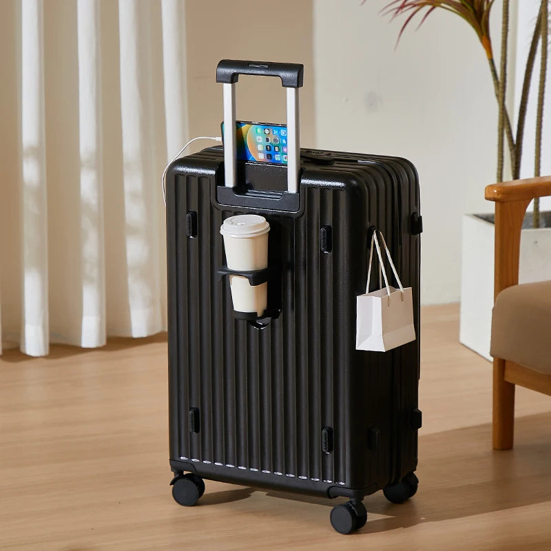 JMT-704074 3-Piece Travel Luggage Set - 24 Inch Suitcase with USB Port, Cup Holder, and Smooth Casters