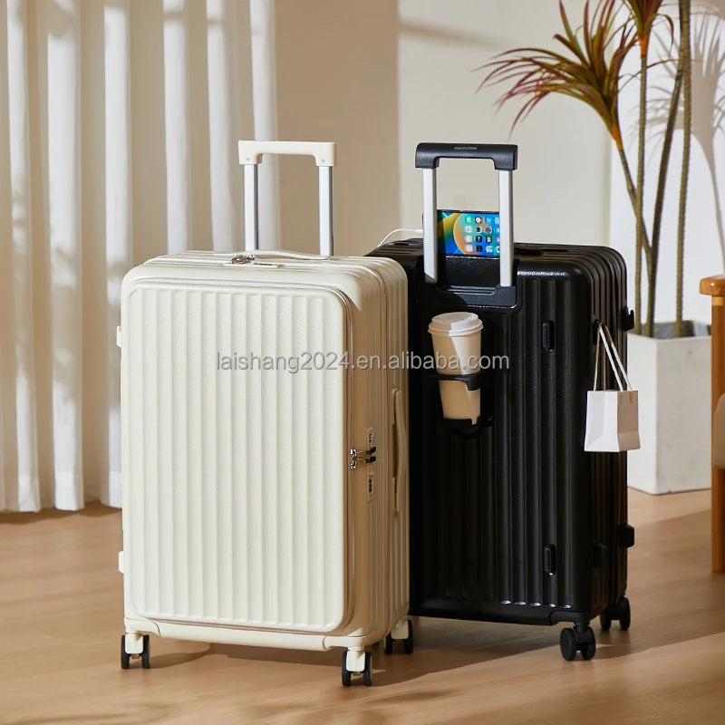 JMT-704074 3-Piece Travel Luggage Set - 24 Inch Suitcase with USB Port, Cup Holder, and Smooth Casters