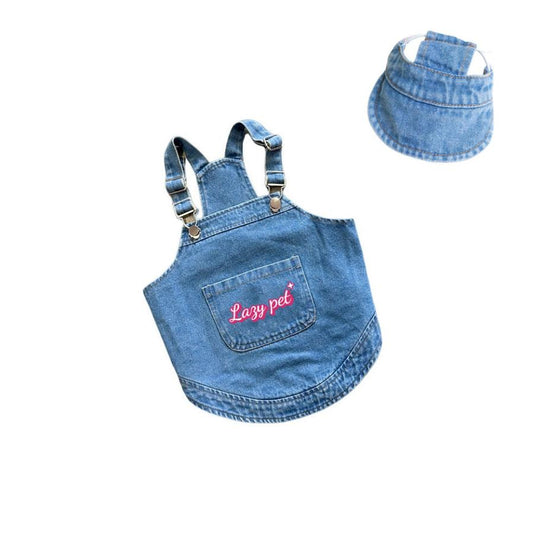 JMT-704650 Removable Denim Suspender Skirt with Hat for Dogs in Multiple Sizes