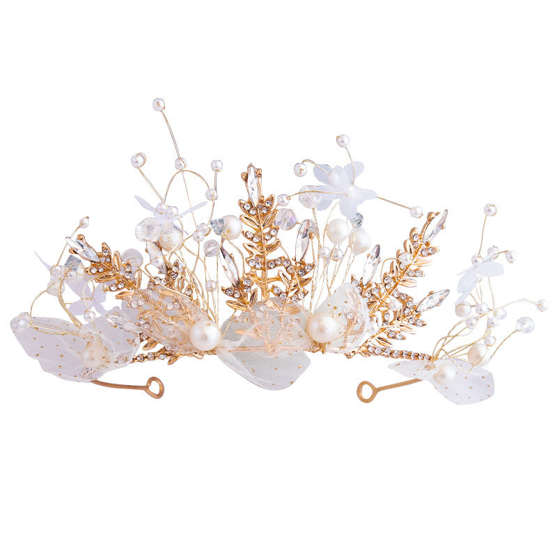 JMT-704714 Yarn Crown Set for Kids with Ribbons and Hairpin - Handmade Alloy and Cloth Flower Design