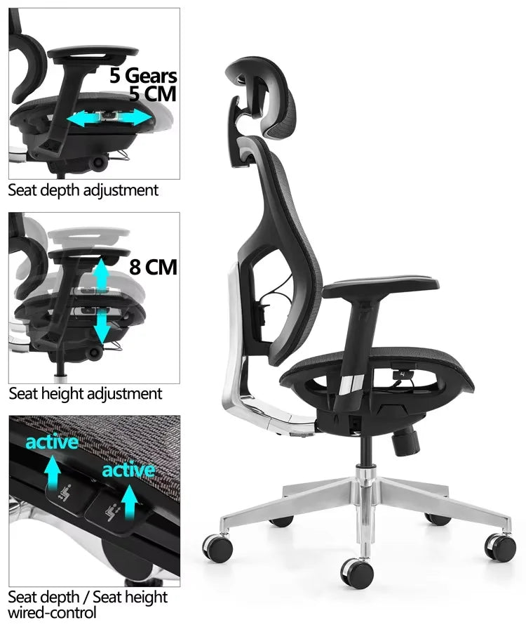 JMT-704778 Luxury Ergonomic Office Chair with Genuine Leather, Swivel and Adjustable Features for Executive Comfort