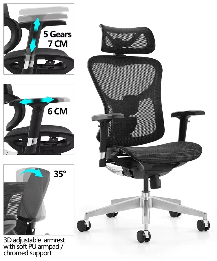 JMT-704778 Luxury Ergonomic Office Chair with Genuine Leather, Swivel and Adjustable Features for Executive Comfort