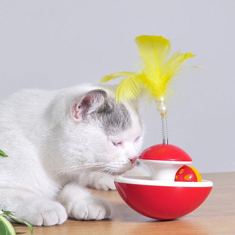 JMT-705162 Interactive Feather Tumbler with Bell for Cats - Engaging Playtime Toy in Red and Yellow