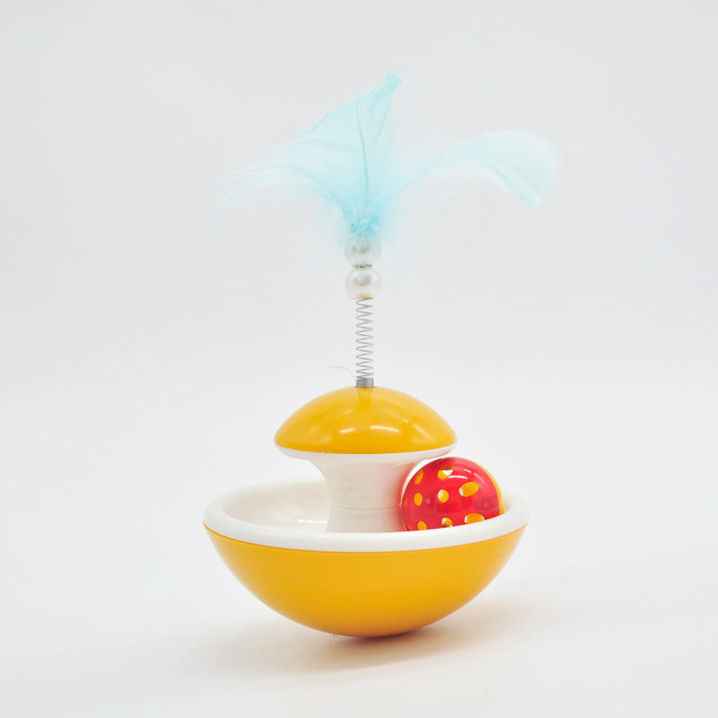 JMT-705162 Interactive Feather Tumbler with Bell for Cats - Engaging Playtime Toy in Red and Yellow