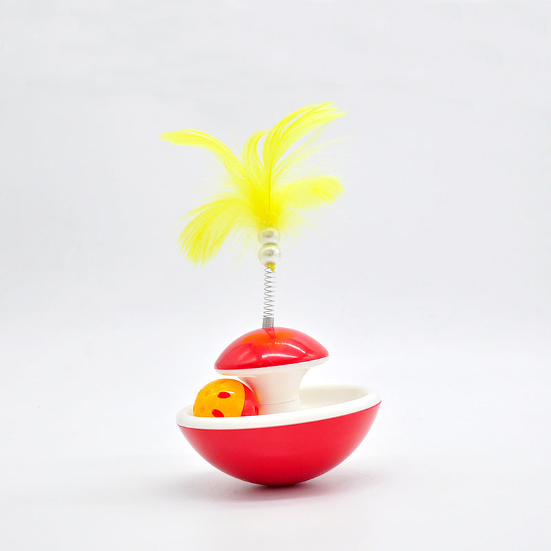 JMT-705162 Interactive Feather Tumbler with Bell for Cats - Engaging Playtime Toy in Red and Yellow