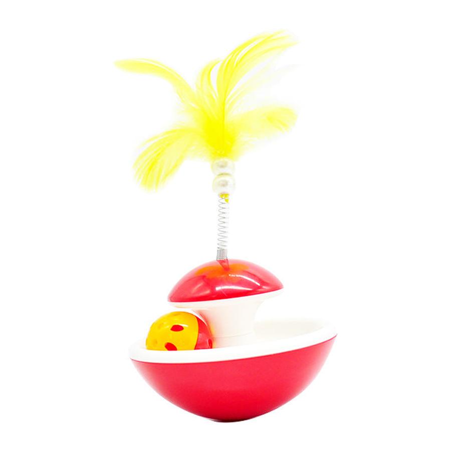 JMT-705162 Interactive Feather Tumbler with Bell for Cats - Engaging Playtime Toy in Red and Yellow