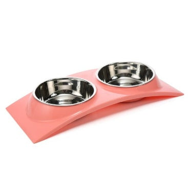 JMT-705354 Detachable Stainless Steel and PP Resin Dog and Cat Feeding Bowls in Pink, Blue, and Yellow