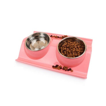 JMT-705354 Detachable Stainless Steel and PP Resin Dog and Cat Feeding Bowls in Pink, Blue, and Yellow