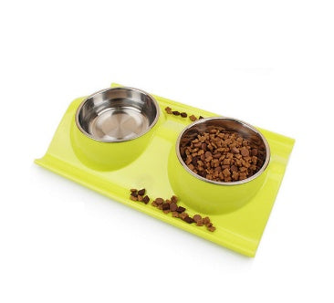 JMT-705354 Detachable Stainless Steel and PP Resin Dog and Cat Feeding Bowls in Pink, Blue, and Yellow