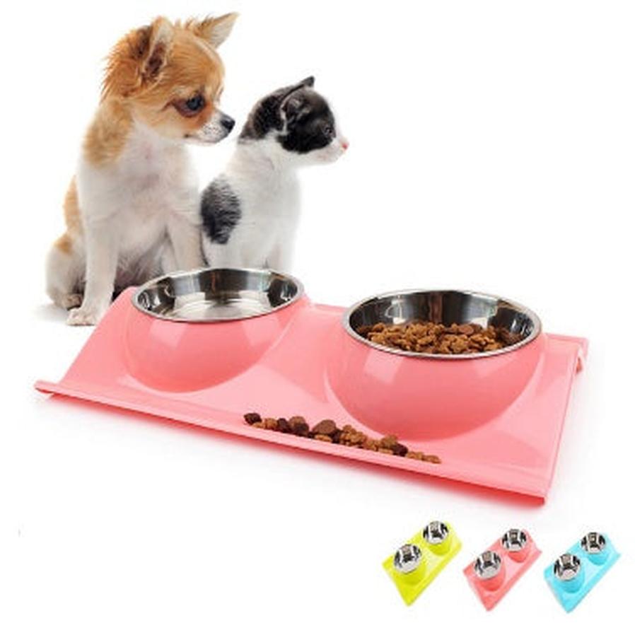 JMT-705354 Detachable Stainless Steel and PP Resin Dog and Cat Feeding Bowls in Pink, Blue, and Yellow