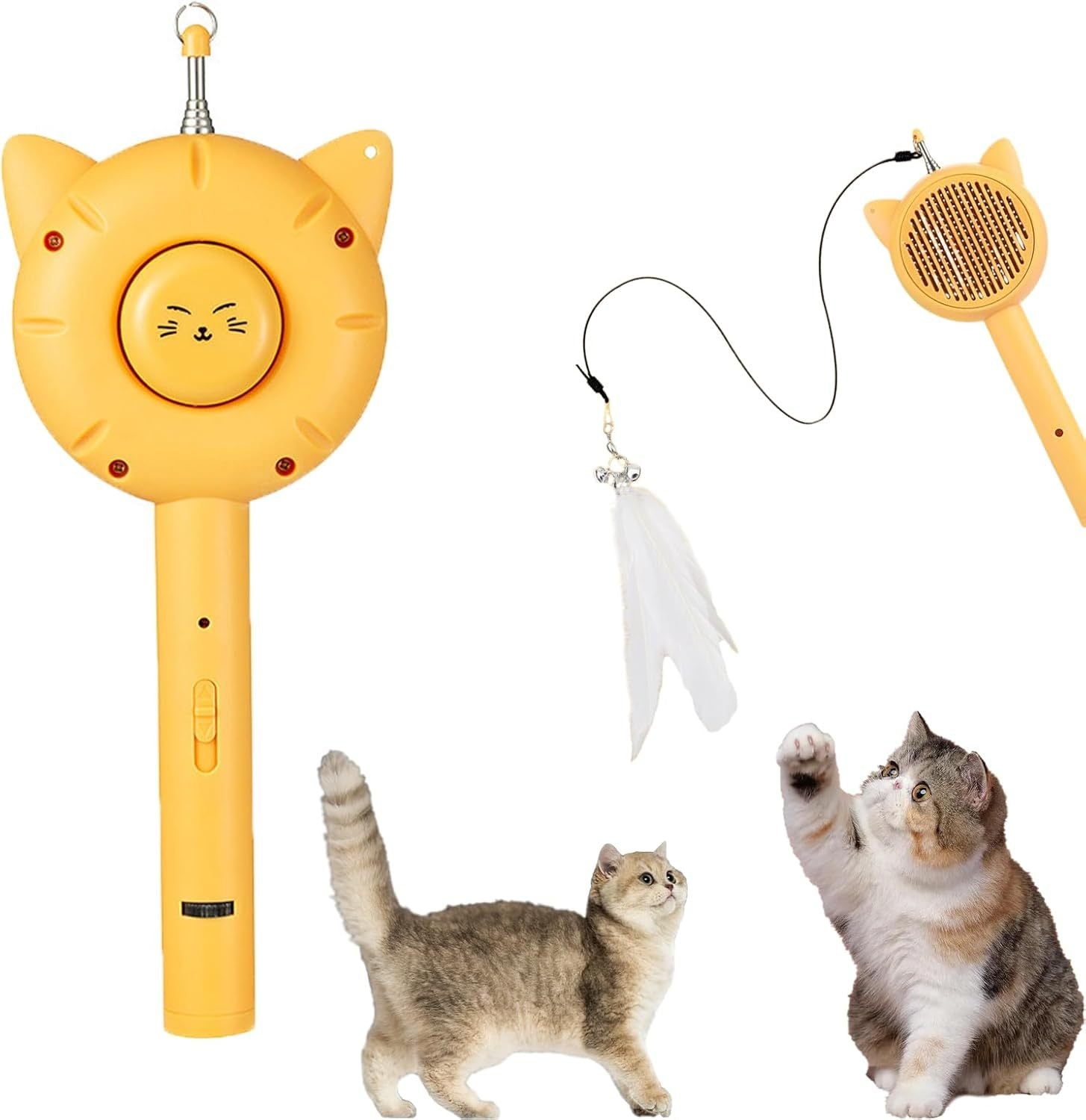JMT-705418 Interactive 5-in-1 Cat Brush Toy with Retractable Wand and Light-Up Features