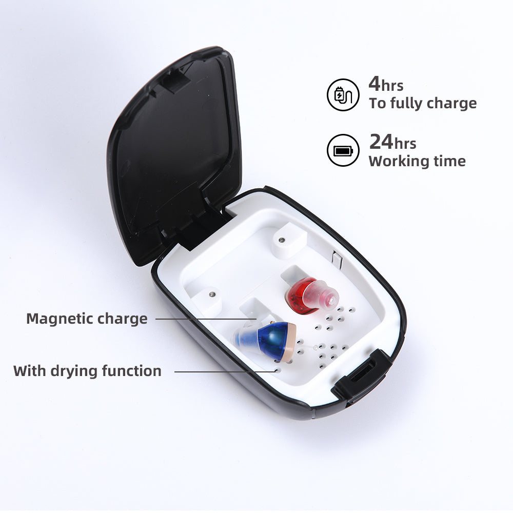 JMT-705674 Rechargeable Mini Digital Hearing Amplifier for Seniors and Adults with Adjustable Volume and Portable Charging Case