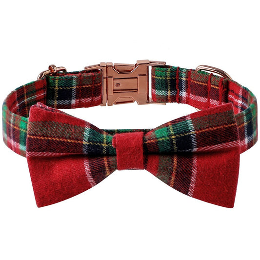 JMT-705994 Christmas Dog Collar with Red and Green Plaid Bows and Buckle