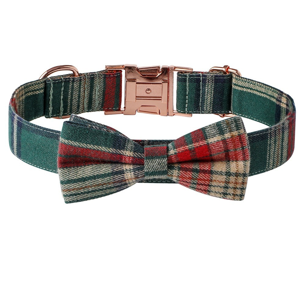 JMT-705994 Christmas Dog Collar with Red and Green Plaid Bows and Buckle