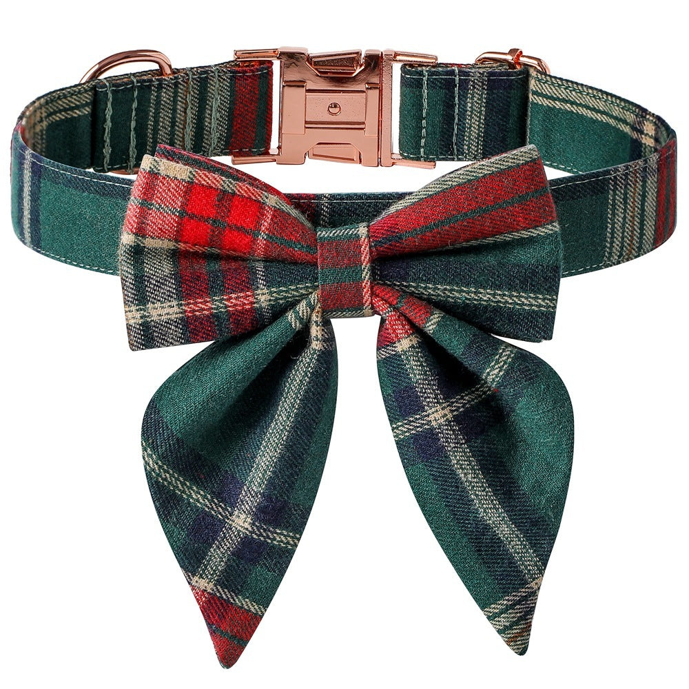 JMT-705994 Christmas Dog Collar with Red and Green Plaid Bows and Buckle