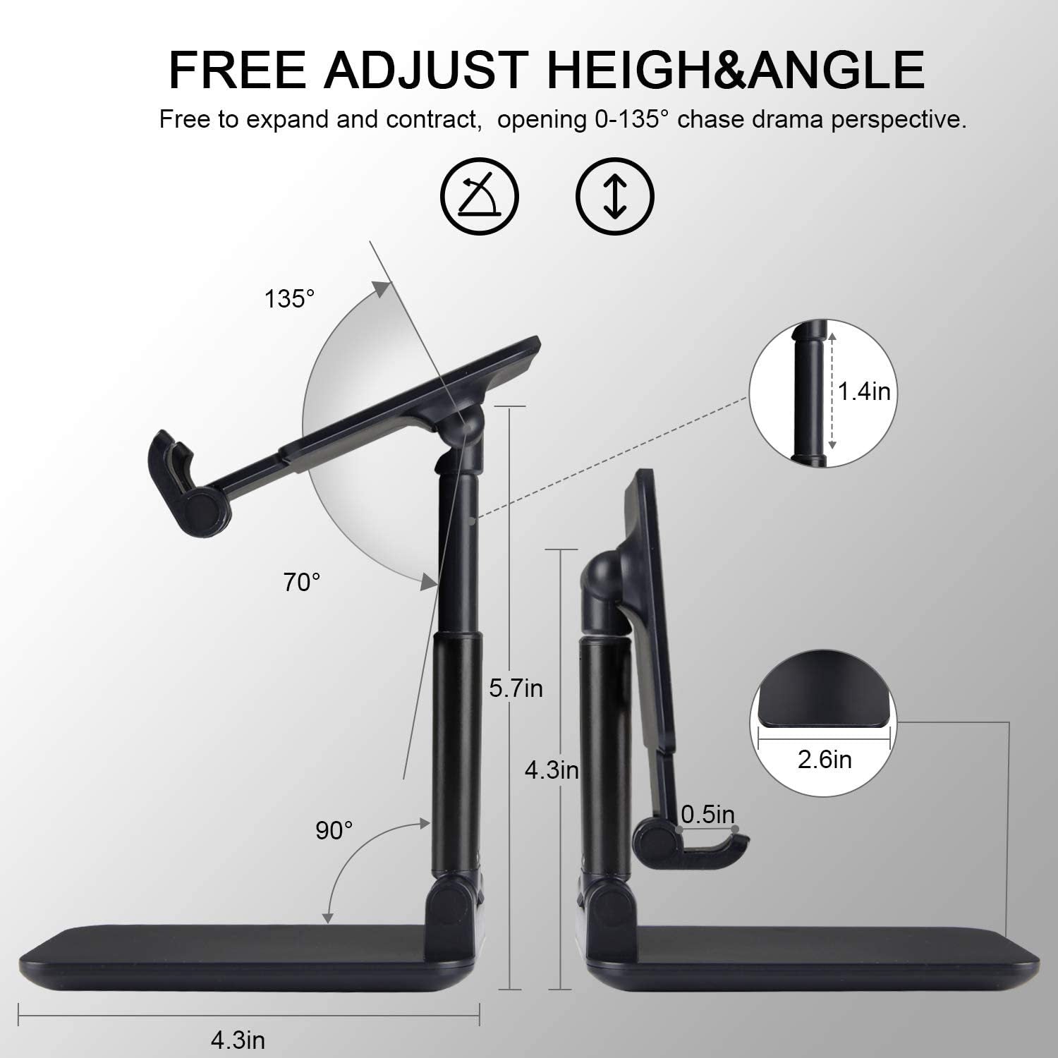 JMT-706186 Foldable and Expandable Mobile Phone and Tablet Stand - Lazy Bracket K3 for Desktop Use