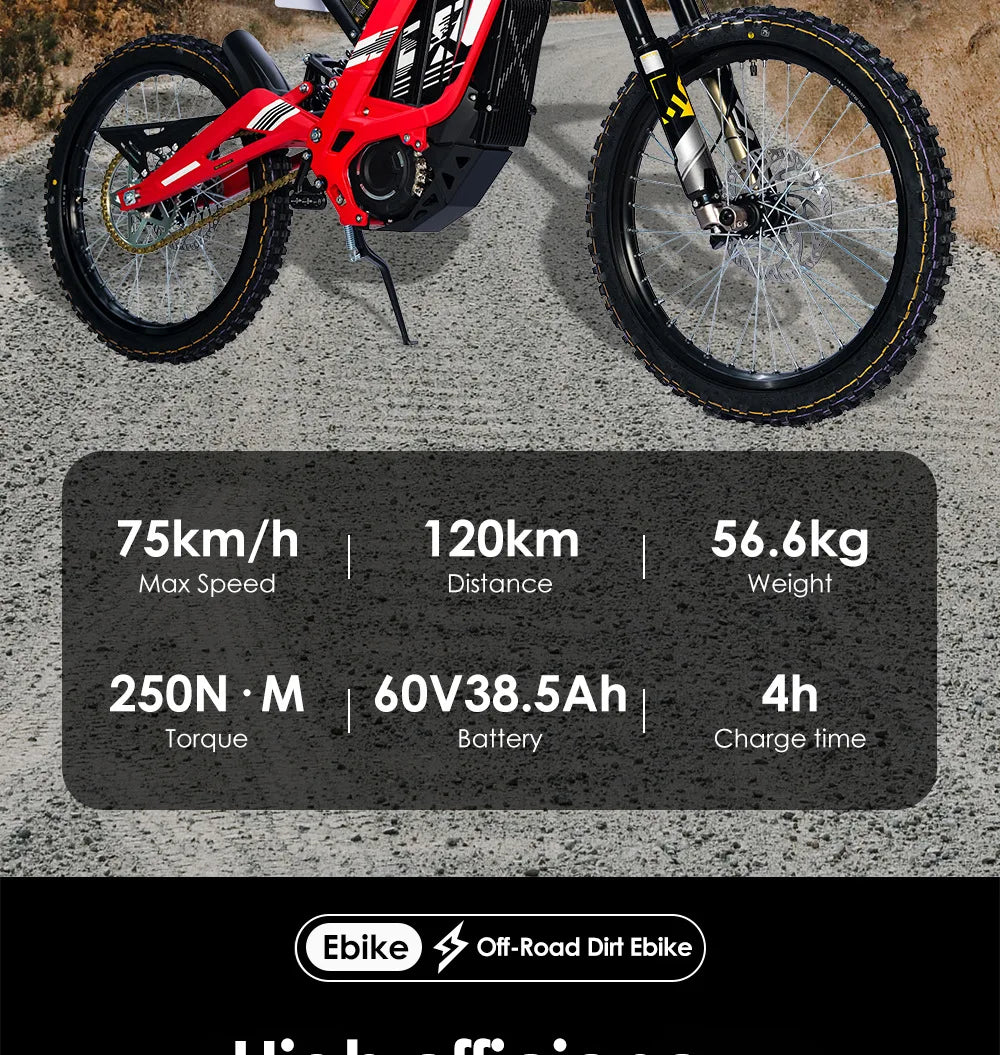 JMT-706250 6000W High-Speed Electric Off-Road Dirt Bike for Adults , Top Speed 27.9 mph