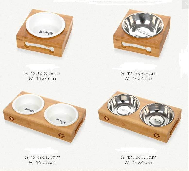 JMT-706506 Bamboo and Stainless Steel Dog Bowl Holders – Single, Double, and Triple Bowls for All Pet Sizes