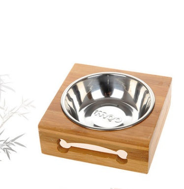 JMT-706506 Bamboo and Stainless Steel Dog Bowl Holders – Single, Double, and Triple Bowls for All Pet Sizes