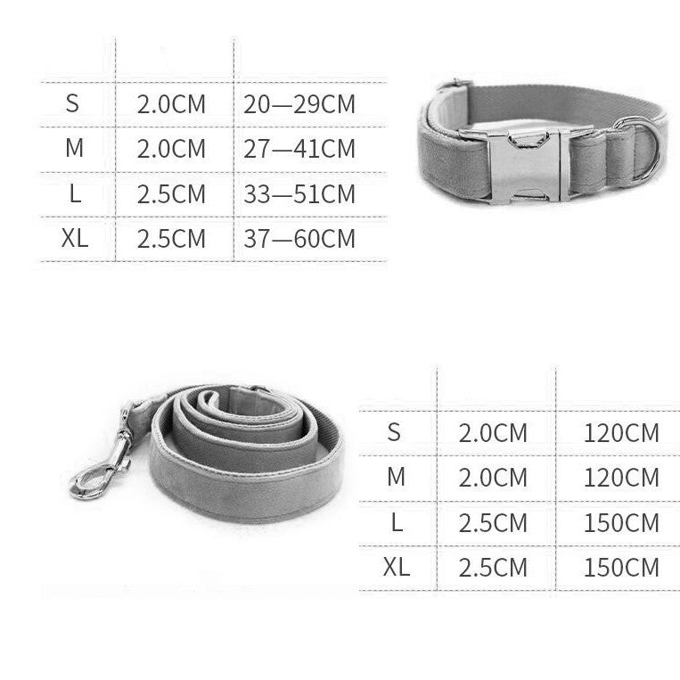 JMT-707146 Silver Grey Fleece Dog Collar and Leash Set with Alloy Carabiner, Bow Knot Design, Sizes S to XL