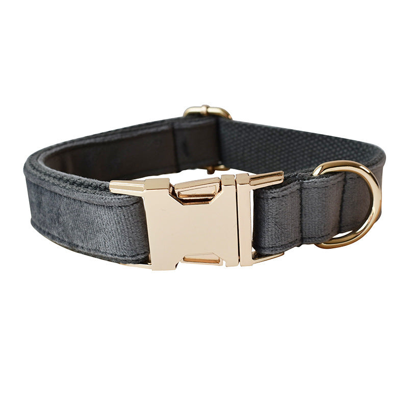 JMT-707146 Silver Grey Fleece Dog Collar and Leash Set with Alloy Carabiner, Bow Knot Design, Sizes S to XL