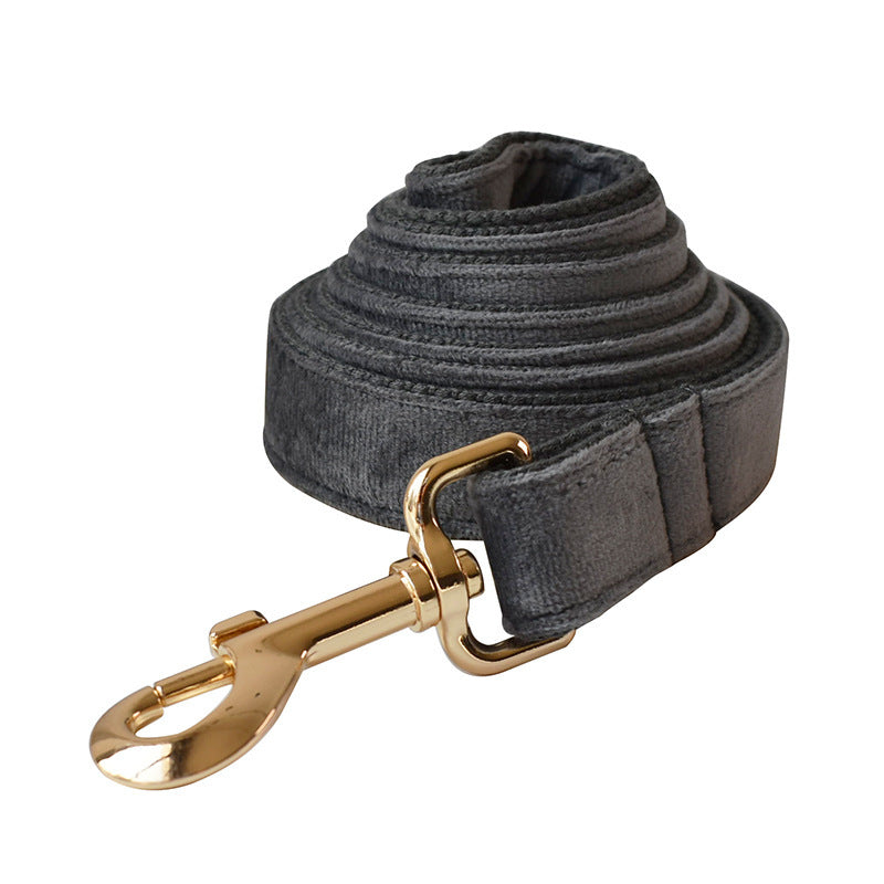 JMT-707146 Silver Grey Fleece Dog Collar and Leash Set with Alloy Carabiner, Bow Knot Design, Sizes S to XL