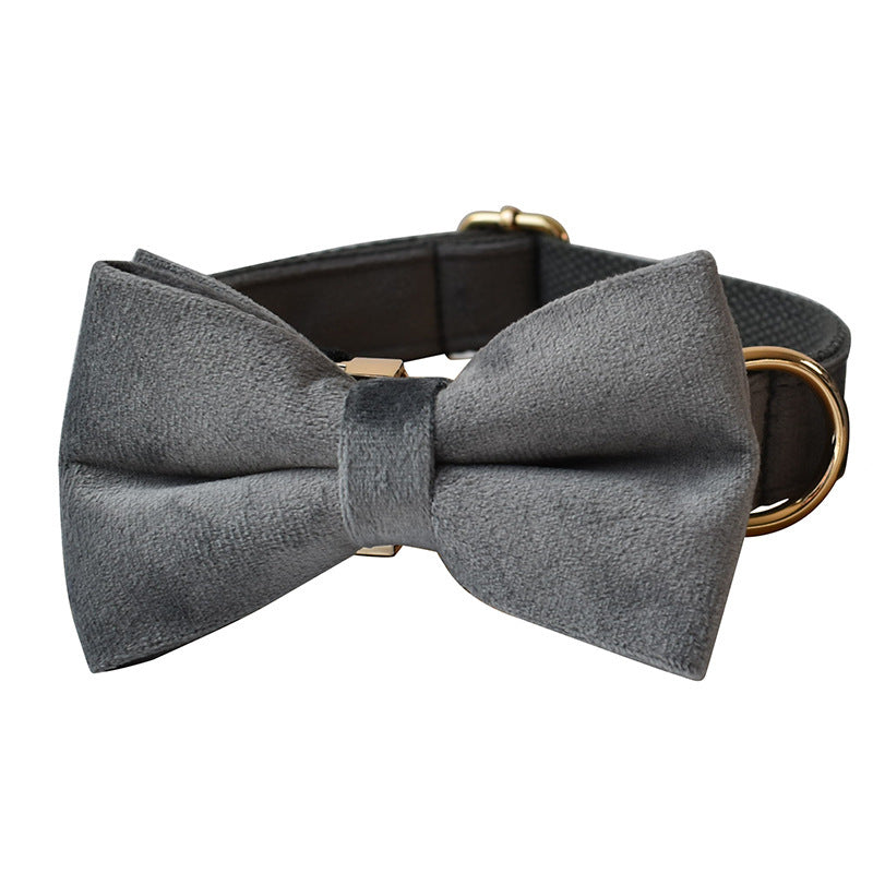 JMT-707146 Silver Grey Fleece Dog Collar and Leash Set with Alloy Carabiner, Bow Knot Design, Sizes S to XL