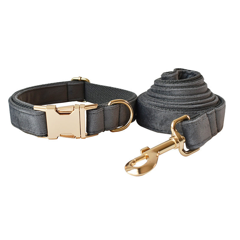 JMT-707146 Silver Grey Fleece Dog Collar and Leash Set with Alloy Carabiner, Bow Knot Design, Sizes S to XL