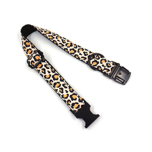 JMT-708810 Brown Leopard Print Buckle Collar and Leash Set for Dogs