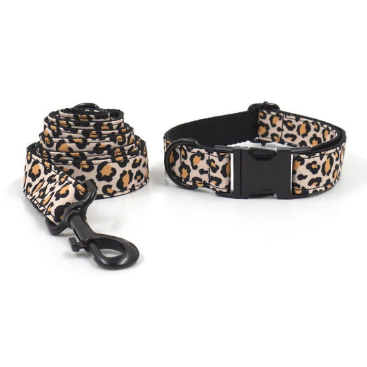 JMT-708810 Brown Leopard Print Buckle Collar and Leash Set for Dogs