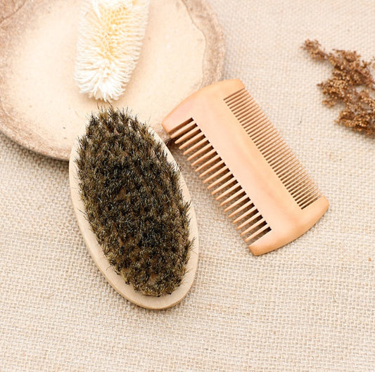 JMT-708874 Wooden Beard Care Set with Double-Sided Comb and Oval Brush