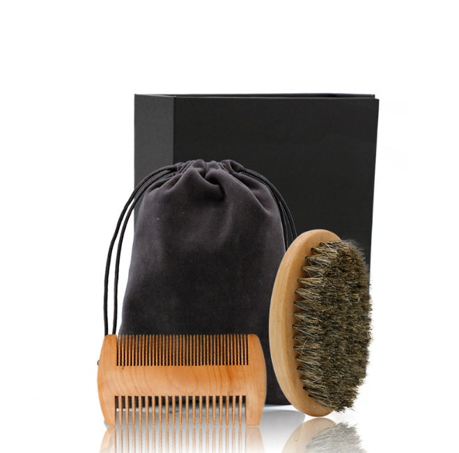 JMT-708874 Wooden Beard Care Set with Double-Sided Comb and Oval Brush