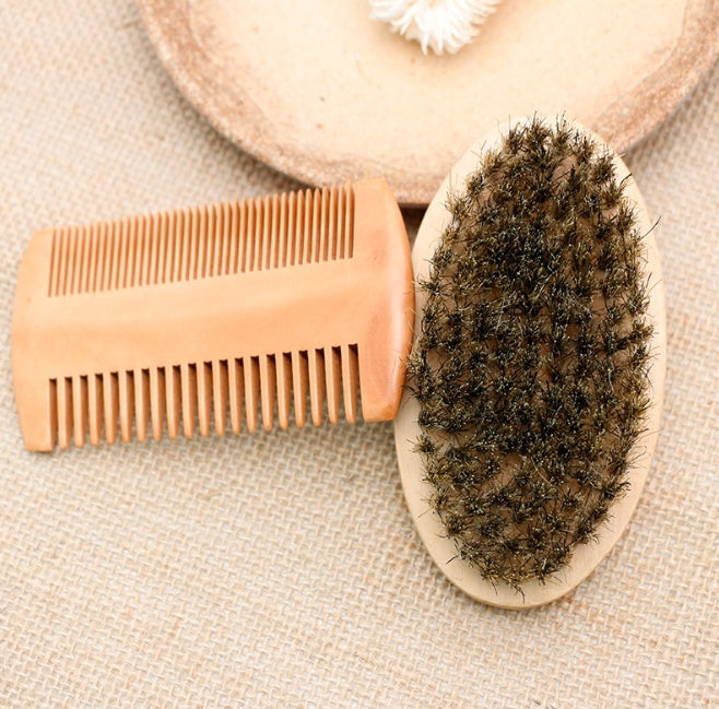 JMT-708874 Wooden Beard Care Set with Double-Sided Comb and Oval Brush