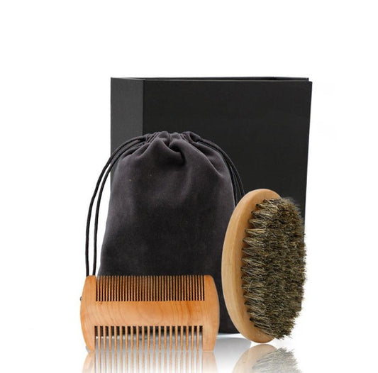 JMT-708874 Wooden Beard Care Set with Double-Sided Comb and Oval Brush