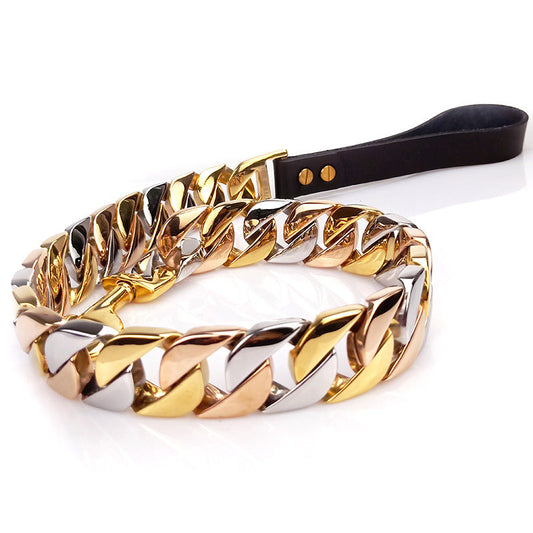 JMT-709130 Stainless Steel Pet Leash with Gold and Rose Gold Finish - 60CM, 90CM, 120CM Lengths