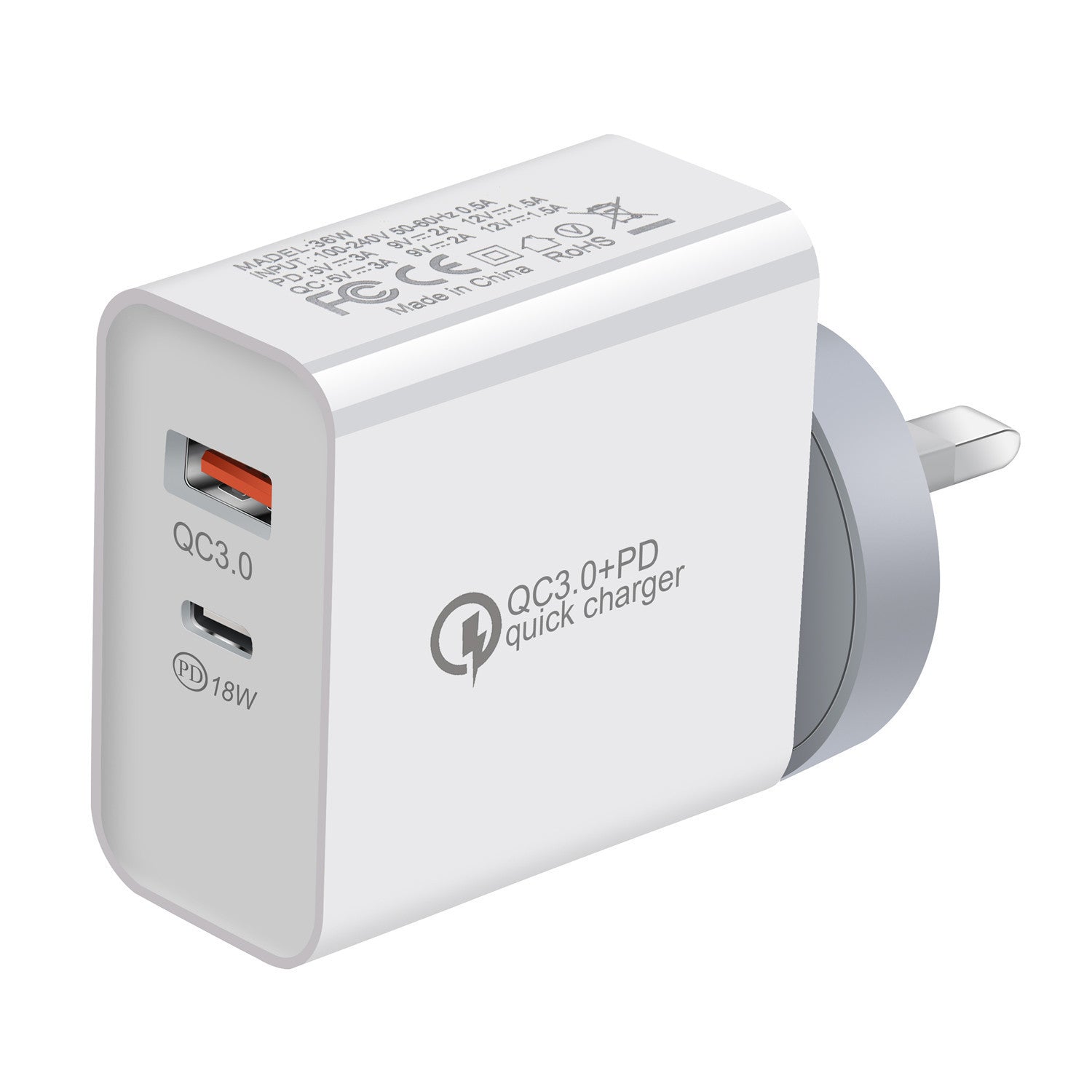 JMT-709322 36W Dual Port USB-C Mobile Charger for Fast Charging