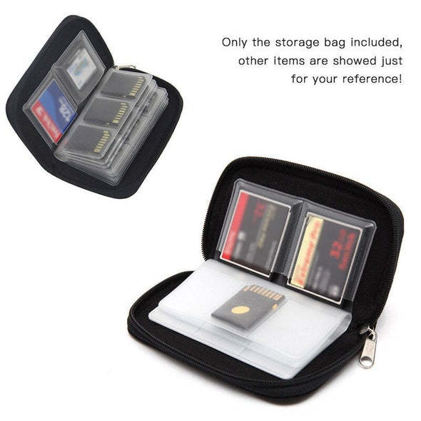 JMT-709962 Compact Zippered CF Card Storage Bag with Card Slots - 11.5cm x 6cm x 2cm, Durable Nylon Material