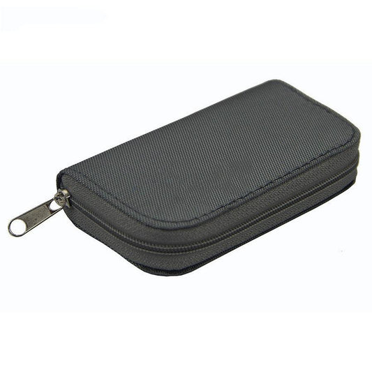 JMT-709962 Compact Zippered CF Card Storage Bag with Card Slots - 11.5cm x 6cm x 2cm, Durable Nylon Material