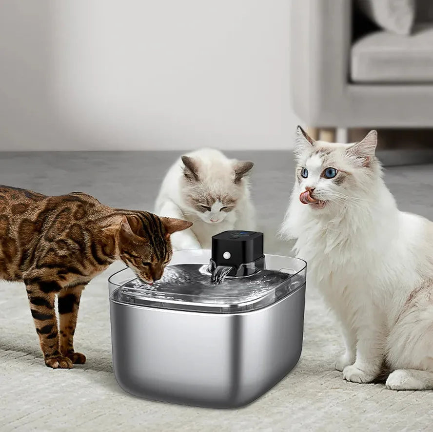 JMT-710154 Wireless Stainless Steel Cat Water Fountain with LCD Display - 5.5L Pet Dispenser