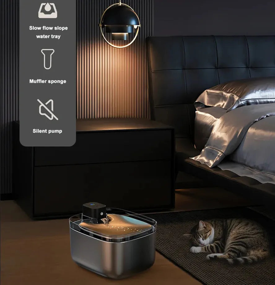 JMT-710154 Wireless Stainless Steel Cat Water Fountain with LCD Display - 5.5L Pet Dispenser