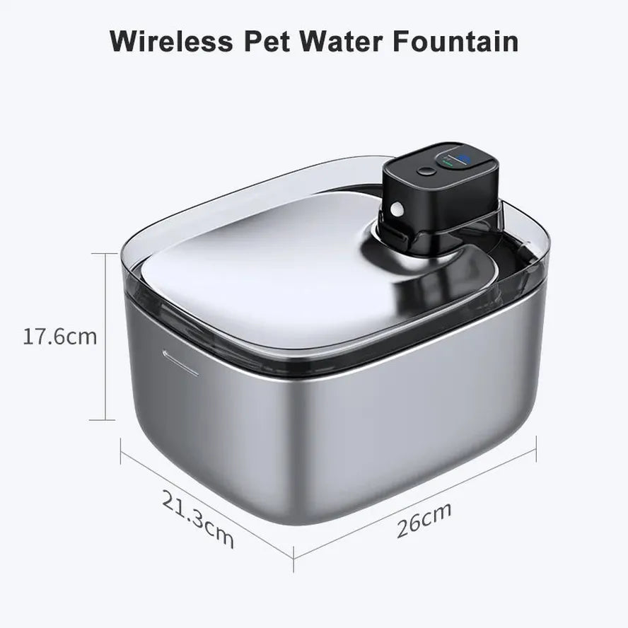 JMT-710154 Wireless Stainless Steel Cat Water Fountain with LCD Display - 5.5L Pet Dispenser