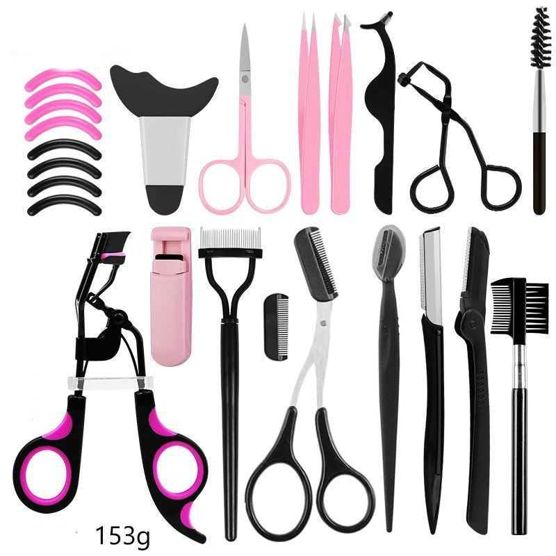 JMT-710218 Semi-Arc Eyelash Curler with Steel Comb and Eyebrow Grooming Set - 5-Piece Carbon Steel Tool Kit