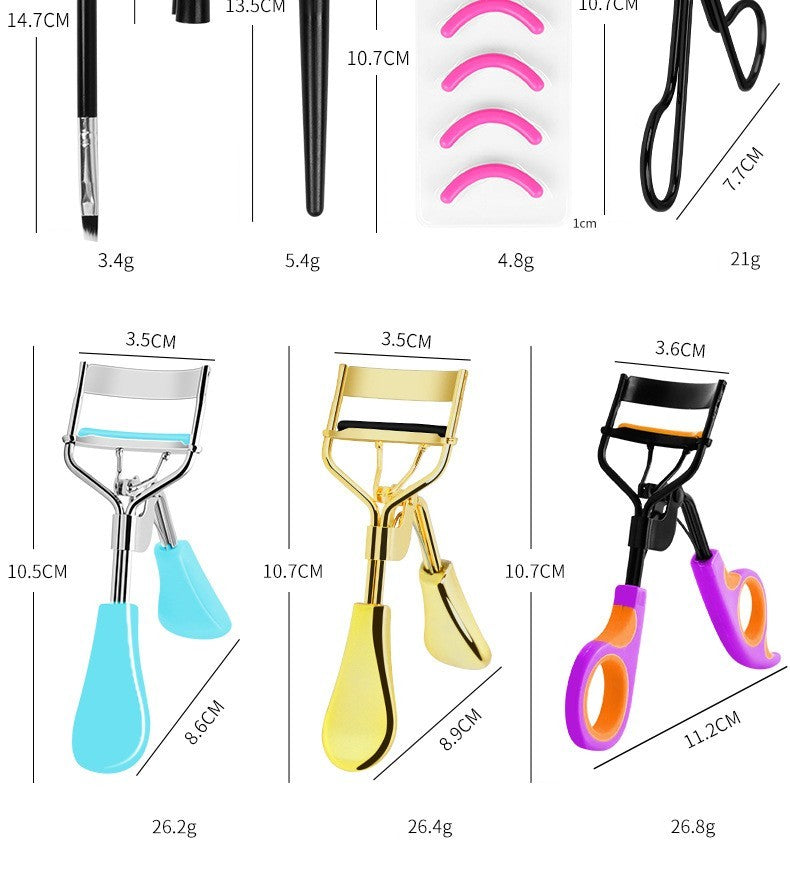 JMT-710218 Semi-Arc Eyelash Curler with Steel Comb and Eyebrow Grooming Set - 5-Piece Carbon Steel Tool Kit