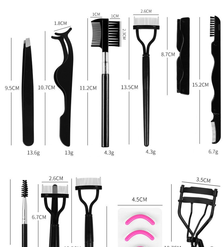 JMT-710218 Semi-Arc Eyelash Curler with Steel Comb and Eyebrow Grooming Set - 5-Piece Carbon Steel Tool Kit